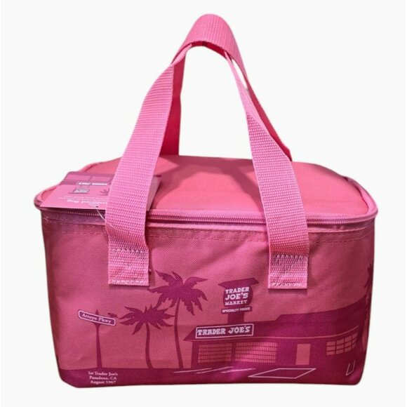 New Trader Joes Mini Insulated Bag Pink Lunch Cooler Reusable Tote Palm VW Gift - Picture 10 of 10